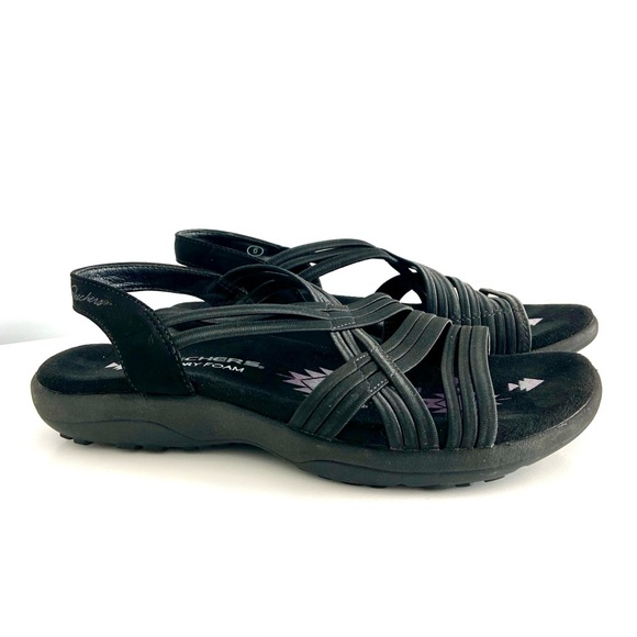 Sz 6 Clarks Cushioned Sandals Good Traction Sole Black, Arch Support Memory Foam - Picture 1 of 5